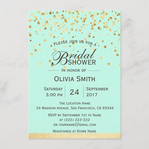 Personalized Mint Green Gold Bridal Shower Invites