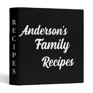 Personalized Modern Custom Script Family Recipe 3 Ring Binder