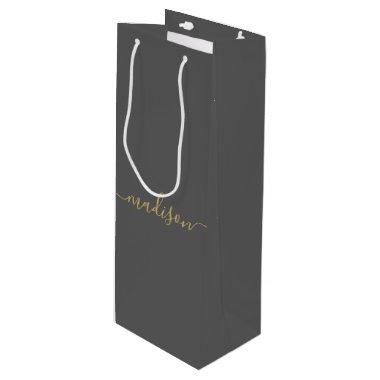 Personalized Modern Girly Chic Gold Script Gray Wine Gift Bag