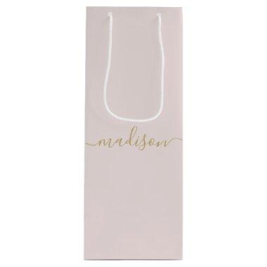 Personalized Modern Girly Gold Script Blush Pink Wine Gift Bag