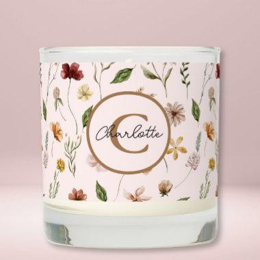 Personalized Monogram Name Pink Floral Scented Candle