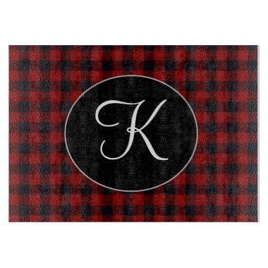 Personalized Monogram Red and Black Buffalo Plaid Cutting Board