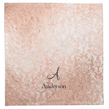 Personalized Monogram Rose Gold Damask Cloth Napkin