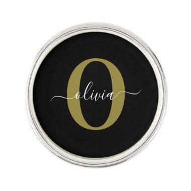 Personalized Monogram Script Name Black White Gold Lapel Pin