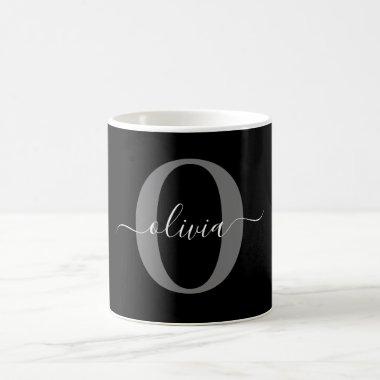 Personalized Monogram Script Name Black White Grey Coffee Mug