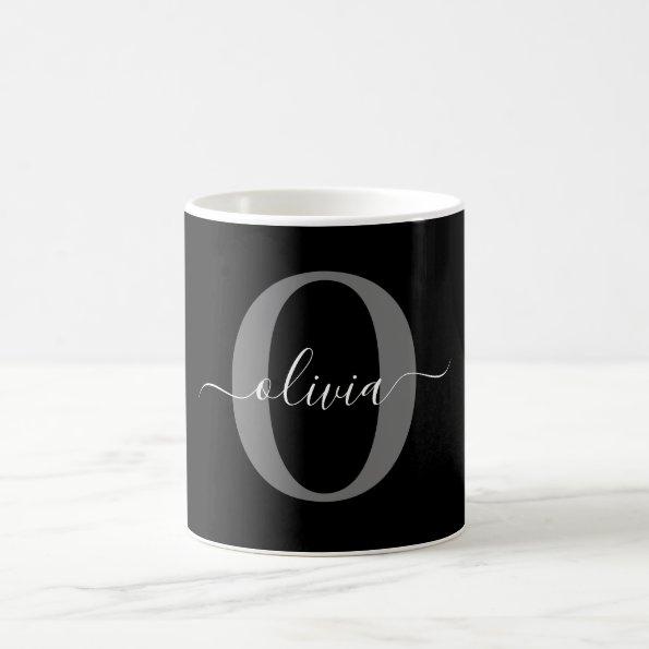 Personalized Monogram Script Name Black White Grey Coffee Mug