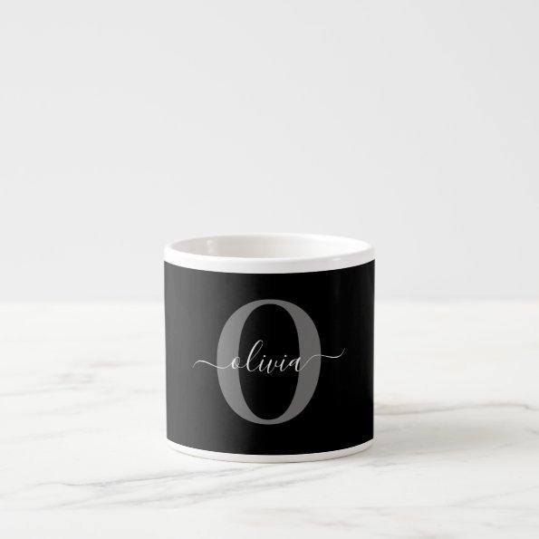 Personalized Monogram Script Name Black White Grey Espresso Cup