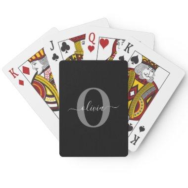 Personalized Monogram Script Name Black White Grey Poker