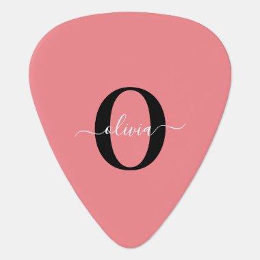 Personalized Monogram Script Name Black White Pink Guitar Pick