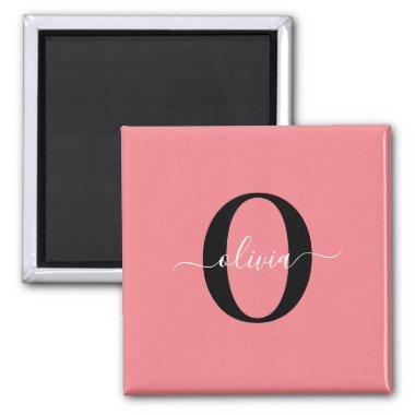 Personalized Monogram Script Name Black White Pink Magnet