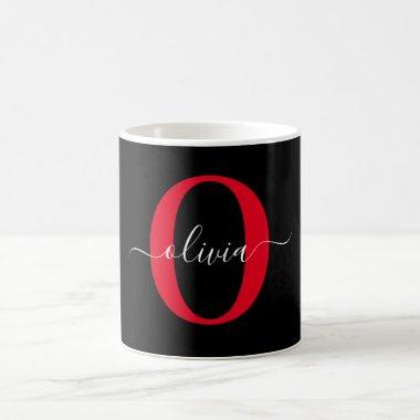 Personalized Monogram Script Name Black White Red Coffee Mug