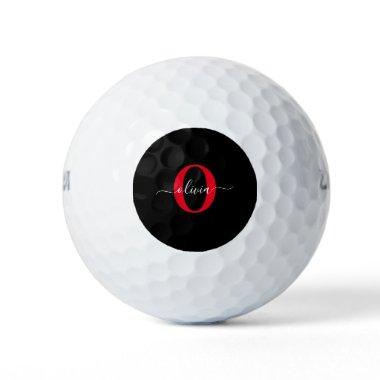 Personalized Monogram Script Name Black White Red Golf Balls