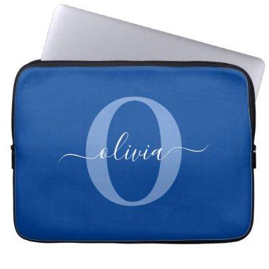 Personalized Monogram Script Name Blue White Laptop Sleeve