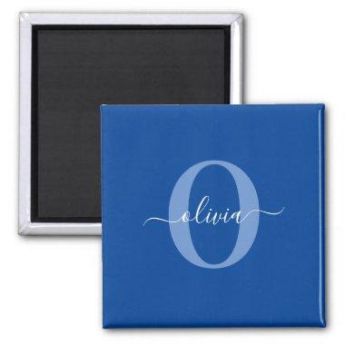 Personalized Monogram Script Name Blue White Magnet