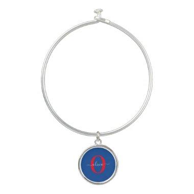 Personalized Monogram Script Name Blue White Red Bangle Bracelet