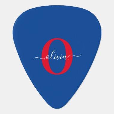 Personalized Monogram Script Name Blue White Red Guitar Pick