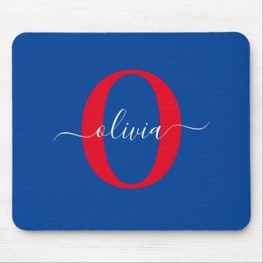 Personalized Monogram Script Name Blue White Red Mouse Pad