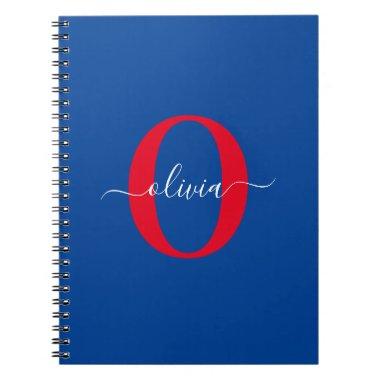 Personalized Monogram Script Name Blue White Red Notebook