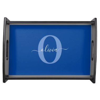 Personalized Monogram Script Name Blue White Serving Tray