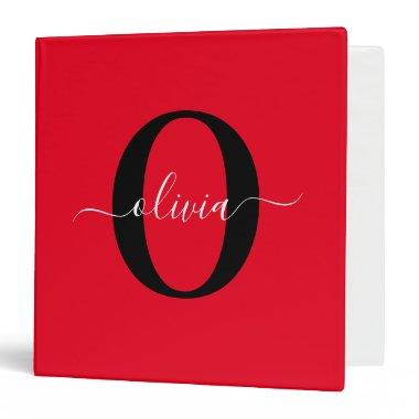 Personalized Monogram Script Name Red Black White 3 Ring Binder