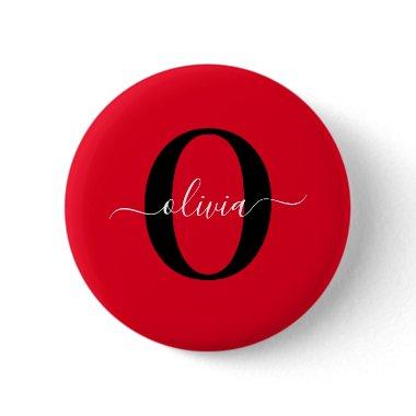 Personalized Monogram Script Name Red Black White Button