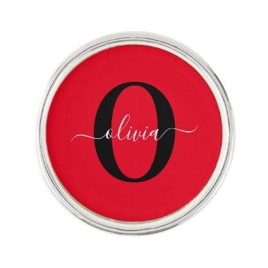Personalized Monogram Script Name Red Black White Lapel Pin