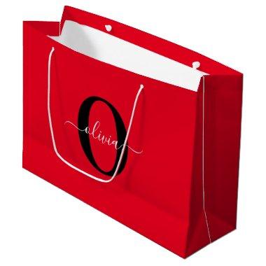 Personalized Monogram Script Name Red Black White Large Gift Bag