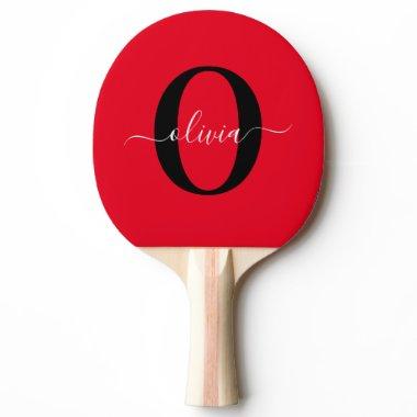 Personalized Monogram Script Name Red Black White Ping Pong Paddle