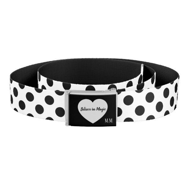 Personalized/Monogrammed Black & White Polka Dot Belt