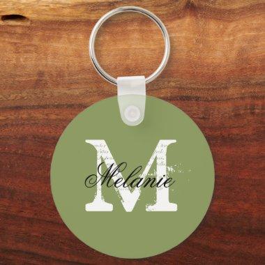 Personalized moss green custom monogram keychain