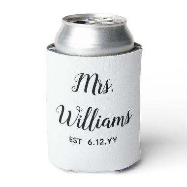 Personalized Mrs Est Your Date Bride Gift Custom Can Cooler