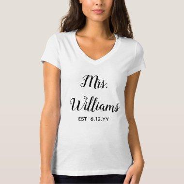 Personalized Mrs Est Your Date Bride Gift V-neck T-Shirt