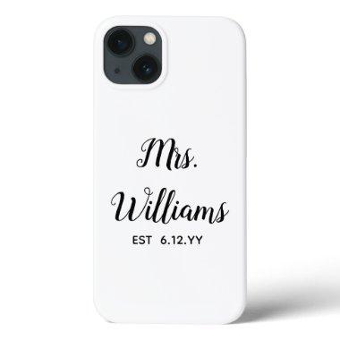 Personalized Mrs Est Your Date Present for Bride iPhone 13 Case