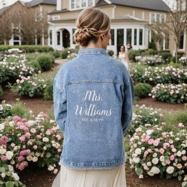 Personalized Mrs Est Your Date Present for Bride Denim Jacket