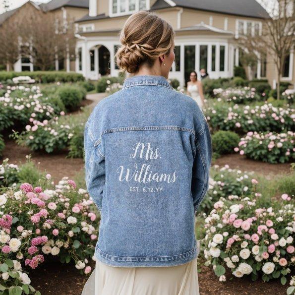 Personalized Mrs Est Your Date Present for Bride Denim Jacket