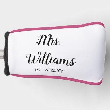 Personalized Mrs Est Your Date Present for Bride Golf Head Cover
