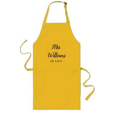 Personalized Mrs Est Your Date Present for Bride Long Apron