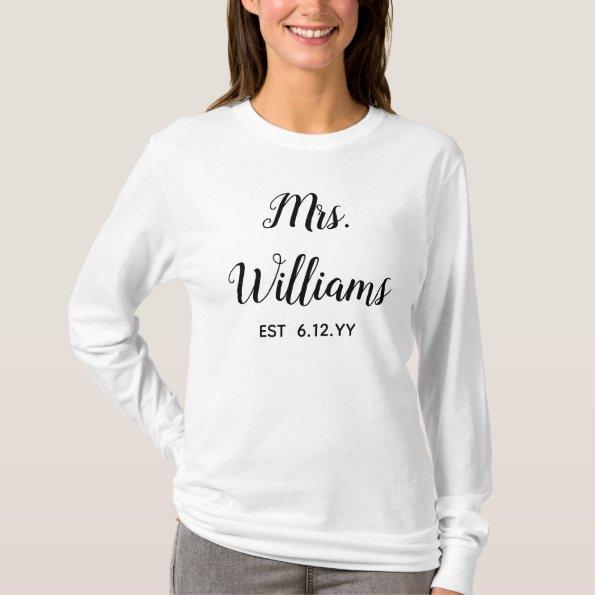 Personalized Mrs Est Your Date Present for Bride T T-Shirt