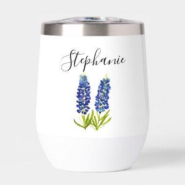 Personalized name Bluebonnets Floral Monogram Thermal Wine Tumbler