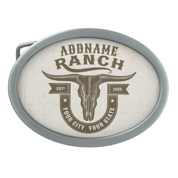 Personalized NAME Bull Steer Skull Western Ranch Belt Buckle