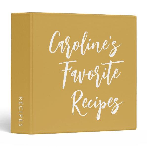 Personalized Name Elegant Mustard Yellow Recipe 3 Ring Binder