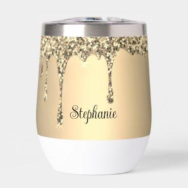 Personalized name Gold Drip Script Monogram Thermal Wine Tumbler