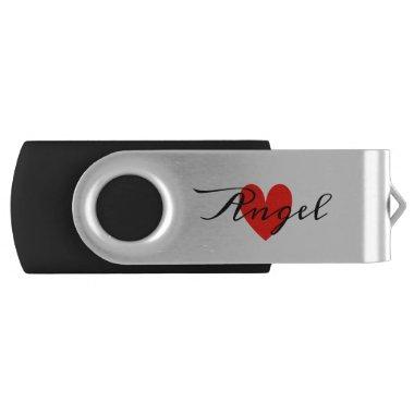 Personalized Name & Minimal Red Heart Cute Flash Drive