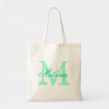 Personalized name monogram tote bag | Mint green