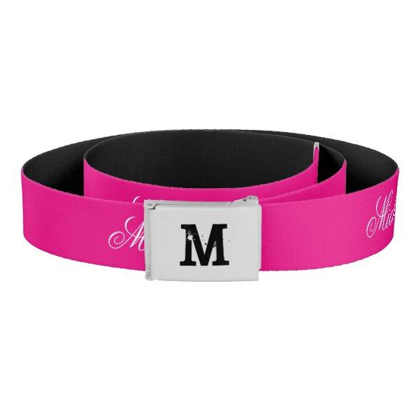 Personalized name pink canvas belt for girls