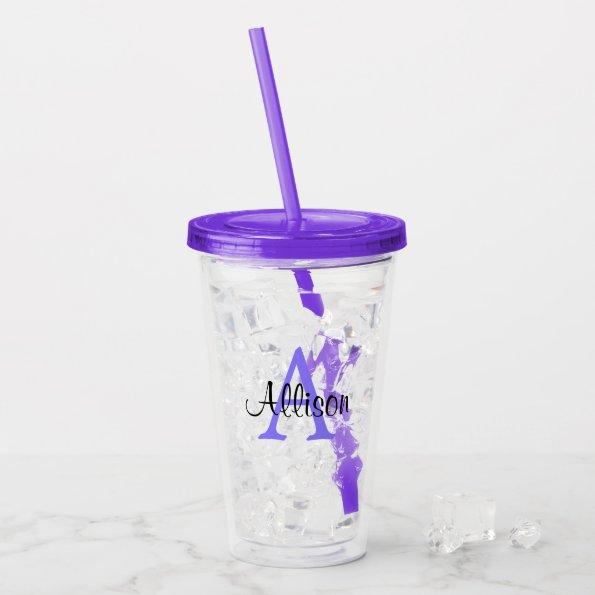 Personalized Name Purple Monogram Acrylic Tumbler