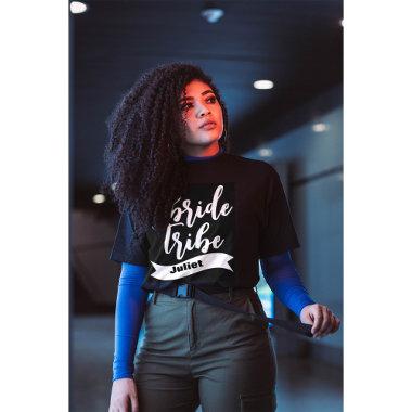 Personalized Name Ribbon Modern Script Bride Tribe T-Shirt