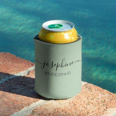 Personalized Name Script Green Bridesmaid Can Cooler