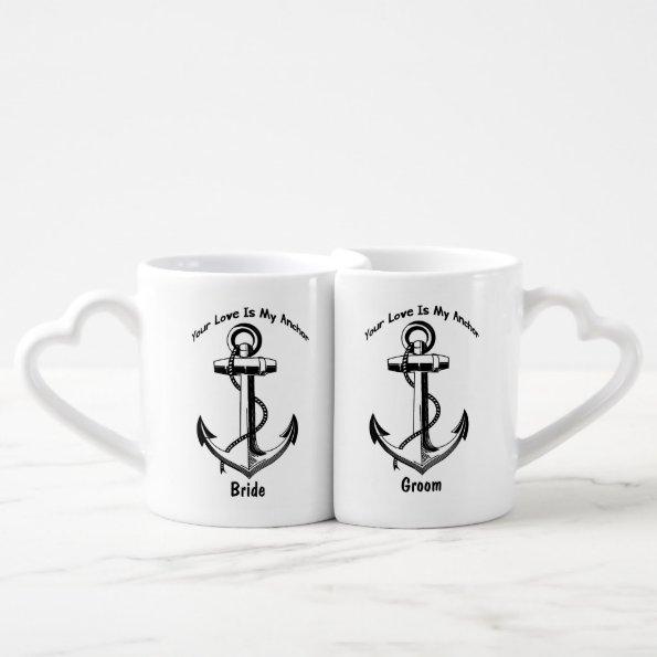 Personalized Nautical Anchor Wedding Gift Coffee Mug Set