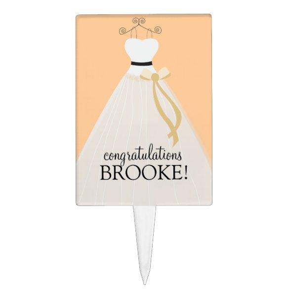 Personalized Peach Bridal Shower Cake Topper